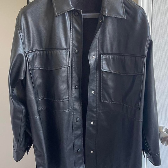 Zara Jackets & Blazers - Zara Black Faux Leather Shirt Jacket Shacket Snap Button Front Mens M